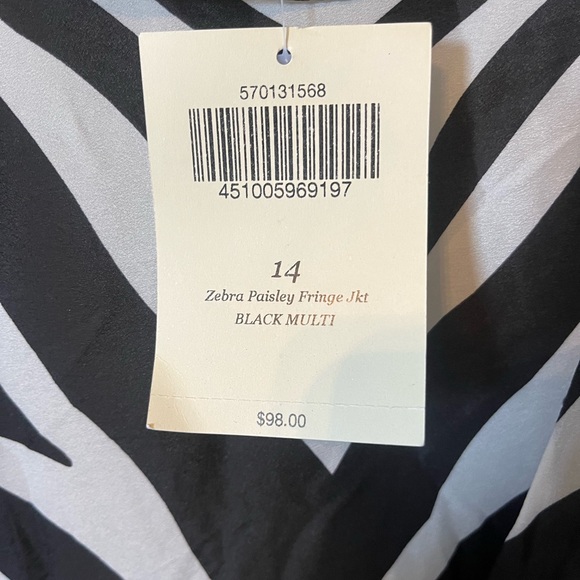 Boston Proper Zebra Paisley Kimono Fringe Cardigan With Clasp Women’s Size 14 - Picture 3 of 8